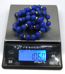 14K Gold 10mm Lapis Lazuli Bead Necklace 32”l Opera 14K Rondelle Spacers 106g