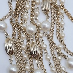 Elegant Multi Chain Bead Faux Pearl Gold Tone Layered Necklace Vintage 18 Inch