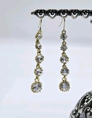 Crystal Gold Tone Pierced ROUND Dangle Runway Earrings 2.25 in Vintage #T