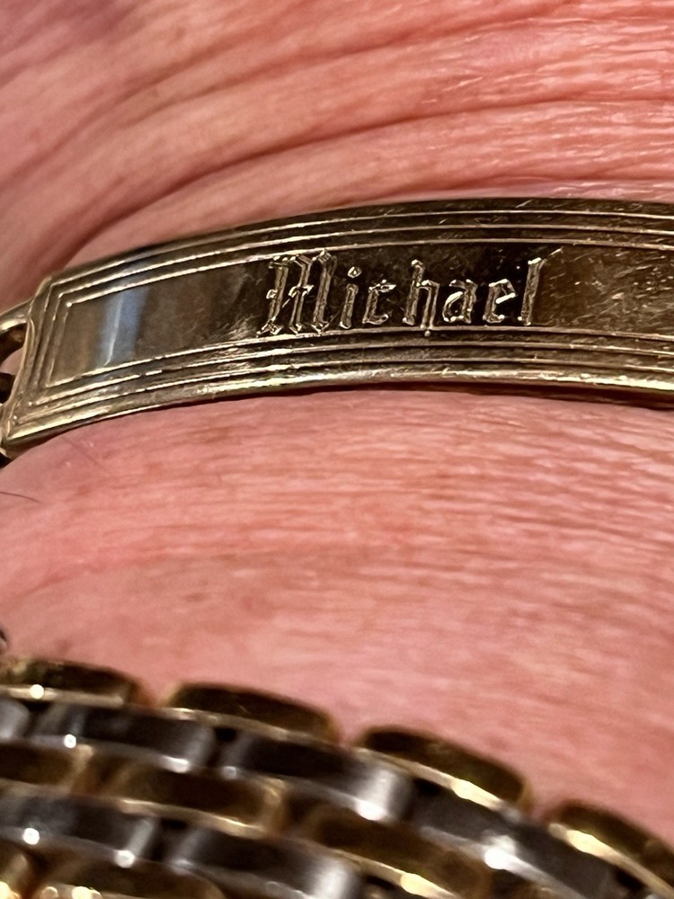 Michael Speidel 8” ID BRACELET ENGRAVED MICHAEL VINTAGE ! Gold Tone USA!