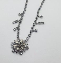Vtg Glamour Jewels By Lustern Rhodium Plated And Rhinestone Necklace Set In Box