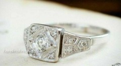 2CT Round Lab-Created Diamond Vintage Art Deco Antique Ring 14K White Gold Over