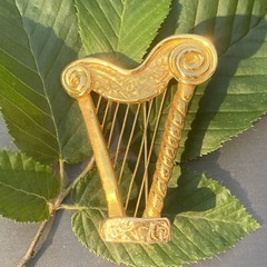 Vintage Brooch Casual Corner Signed Harp Music Lover Gold Plated Estate Jewelry