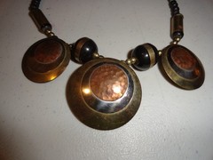 Brass / Metal & Beads Necklace Brass, Silver tone and Copper 18″