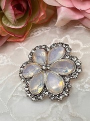 Monet Pin Brooch Opalescent Silver Toned Clear Crystals