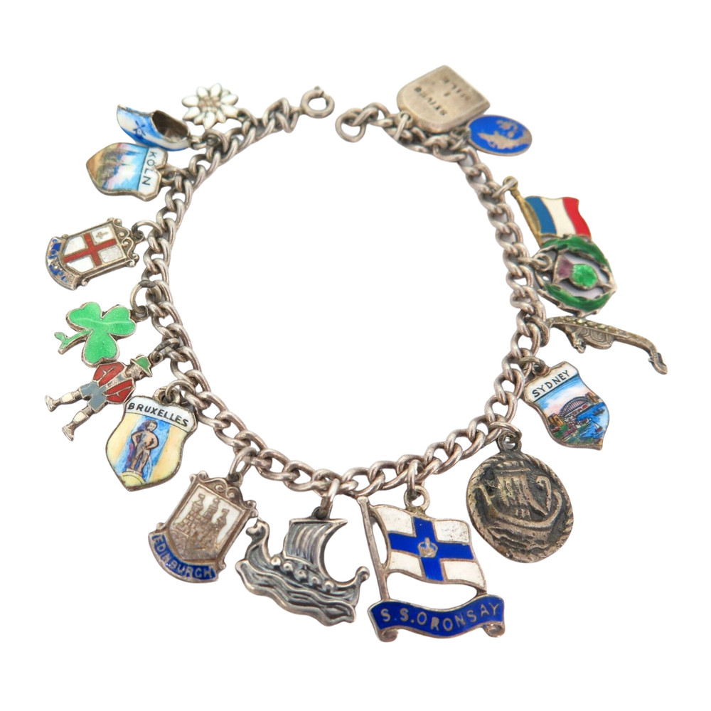 .Vintage Sterling & .800 Silver Charms From Around The World Bracelet 27.2g