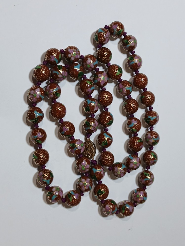Cloisonne Strung 12mm Beaded Necklace 28″
