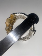 Vintage Tan Stone And White Beaded Layered Stretch Cuff Bracelet