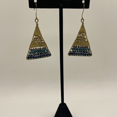 Vintage MODERNIST Style Goldone Mix Bead Beaded Wrap Wire Dangle Hook EARRINGS