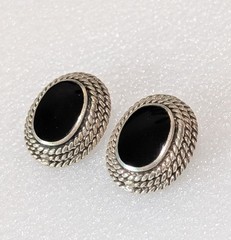 Vintage 925 Sterling Silver Genuine Black Onyx 20mm Earrings Signed A 5.5 Grams