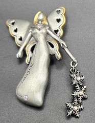 Vintage DD Signed Imagine Winter Fairy Angel Brooch Two Tone Pewter AB…