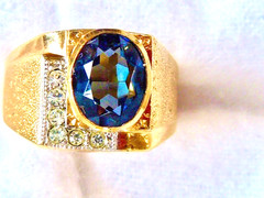 VINTAGE 10K YELLOW GOLD FILLED NEW OLD STOCK 70’S BLUE CLEAR STONE RING SIZE 10