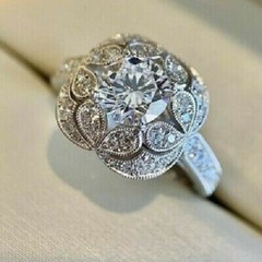 Art Deco Style Round Lab Created Diamond 14K White Gold FN Leafy Engagement Ring