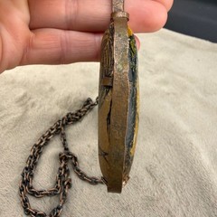 Vintage Necklace Hand Painted Portrait Double Sided Egyptian Revival Copper 28”