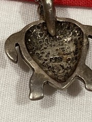 Vintage 925 Sterling Silver Abalone Heart Turtle Pendant & Chain Necklace 18.5”
