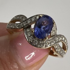 14k Yellow Gold Oval Cut Tanzanite & Round Natural Diamonds Ring Sz 8