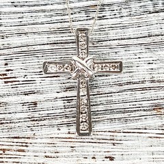 Vintage 10K White Gold .33 Ctw Diamond Cross Pendant Chain Necklace 20.25″ God