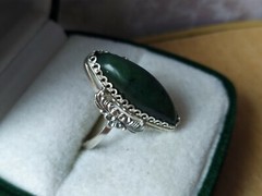 Elegant Nephritis stone RING SILVER 875 stamp USSR ANTIQUE size 8 Jewelry