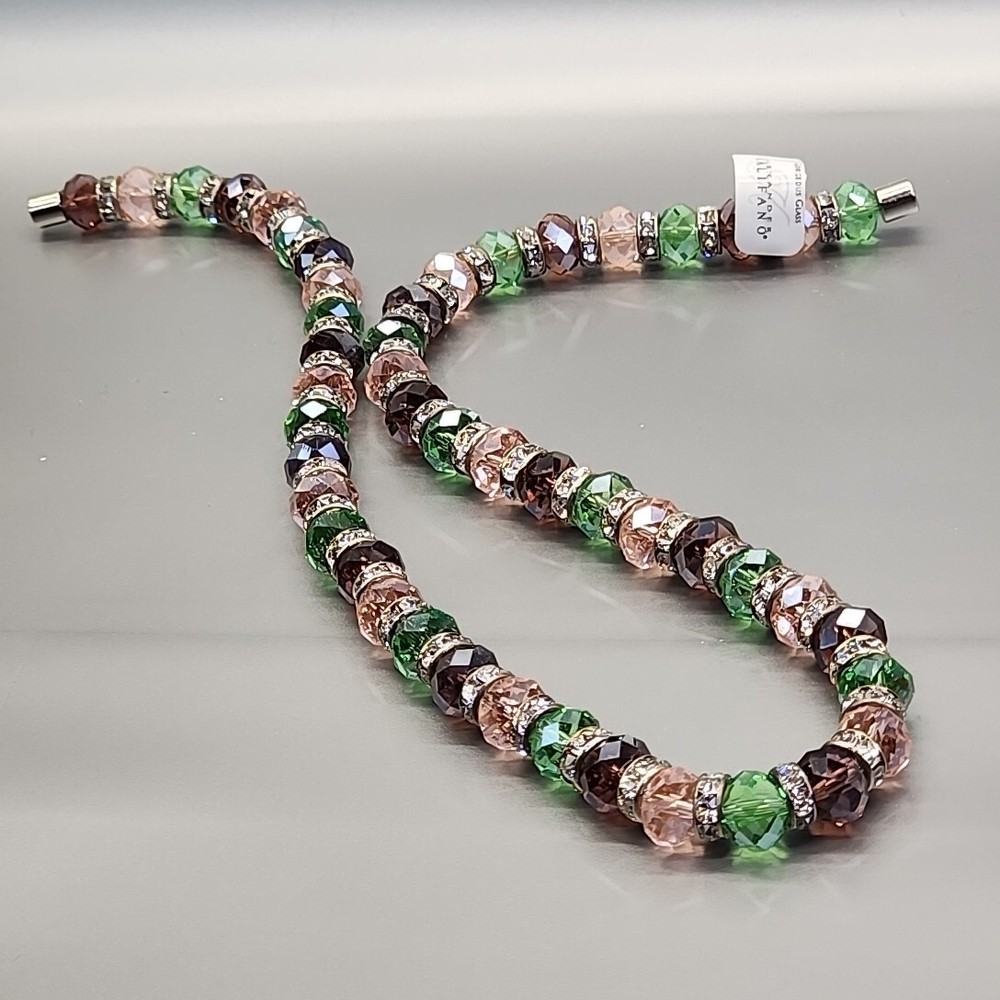 Glass Beaded Necklace Alexander Kalifano Pink Green Rondelles JTV 19″ NOS