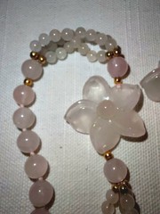 Vintage Pink Rose Quartz Hand Knotted Beaded Necklace With 2 Carved Pink Quartz