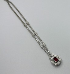 Vintage Faux Ruby White Rhinestone Necklace Silver Tone Wedding Prom Formal 15.5