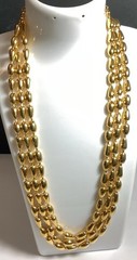 VINTAGE 3-STRAND GOLDTONE METAL BEADS NECKLACE ADJUSTED LENGTH NICE