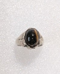 Vintage Cast Sterling Silver Genuine Tiger’s Eye Cabochon Size 3.25 Pinky Ring