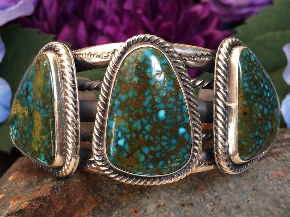 102 GRAM SPIDERWEB TURQUOISE STERLING ROPE SOUTHWESTERN NAVAJO STYLE BRACELET