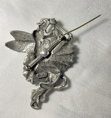 JJ JONETTE Vintage Pewter Pin Brooch Winged Fairy With Purple Sparkles