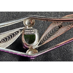 Sorrento Sterling Silver Green Gem Filigree Bangle Bracelet 925 Vintage 2.5in