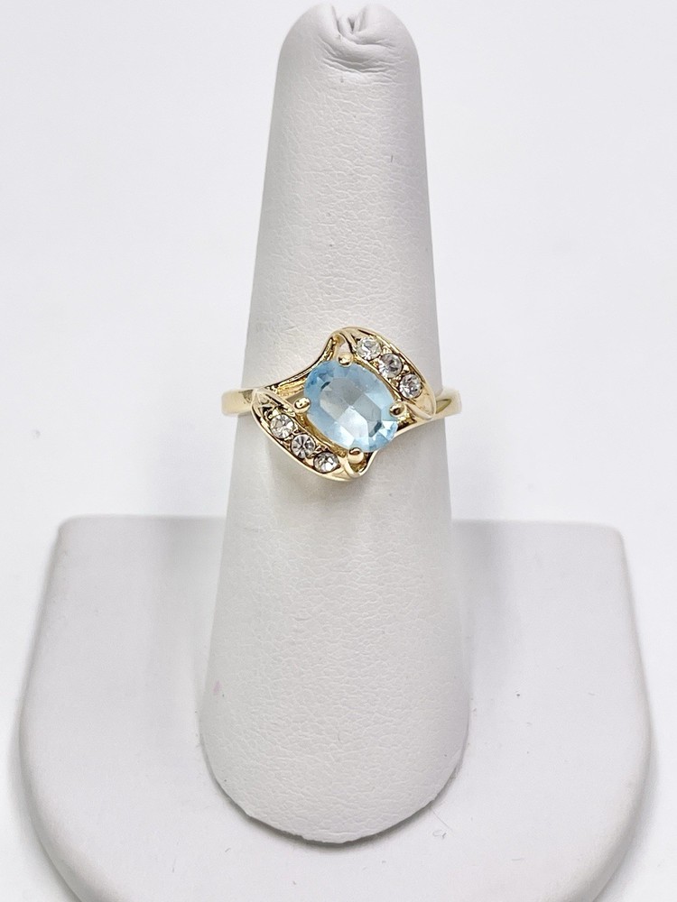 Vintage Ring 18k H.G.E Light Blue Glass Stone Clear Stone Accents