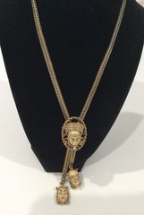 Vintage 1950s Selro Selini Princess Face Slide Bolo Necklace Gold Tone Statement