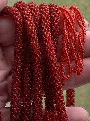 Vintage Lariat Necklace Flapper Red Beaded Tassel 45” Soft Lightweight Easy