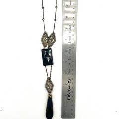 Antique 1920s Art Deco Black Filigree Drop Necklace-Elegant Flapper Lavalier