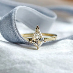 1.00CT Kite Cut White Moissanite With Pure 10K Yellow Gold FN Women Wedding Ring