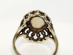 Vintage 14KHGE Gold Plated Ring with White Opal Gemstone – Cracked Stone, READ