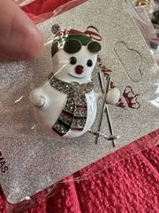 Snowman Brooch Skiing New