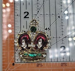 Jeweled & Enamel Crown Brooch Pin Gold Tone Elegant Estate Jewelry