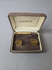 Vintage Mid-Century Modern Dante MCM Gold Tone Cufflinks & Tie Bar Clip