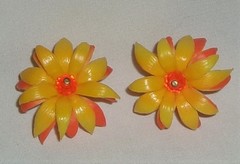 Vintage Plastic Flower Earrings Orange Yellow-Layered Pierced