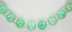 Antique Art Deco Gold Sapphire Green Jadeite Jade Rock Crystal Bead Necklace GIA
