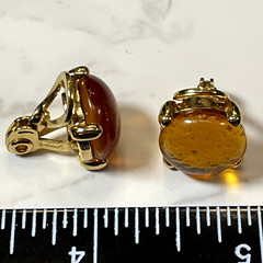 Vintage Monet Round Gold Tone Setting & Gold Amber Cabochons Clip on Earrings