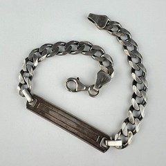 Vintage 925 Sterling Silver ID Curb Chain Bracelet Enamel 22cm 19g Unisex