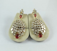 Earring Natural Uncut Diamond Polki Red Quartz 925 Sterling Silver Earring