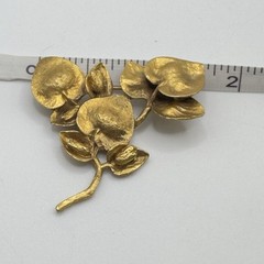 Vintage Leaf Brooch Satin Gold Plated Pewter Mid Century TMC The Museum Company