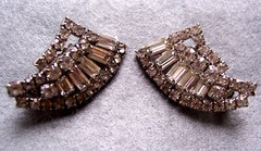 Art Deco clear rhinestone necklace and clip earrings set 1950s