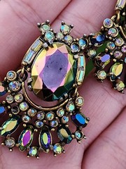 Vtg Hollycraft 1956 Peacock Blue Ab Clip Earrings Iridescent Glass Articulated