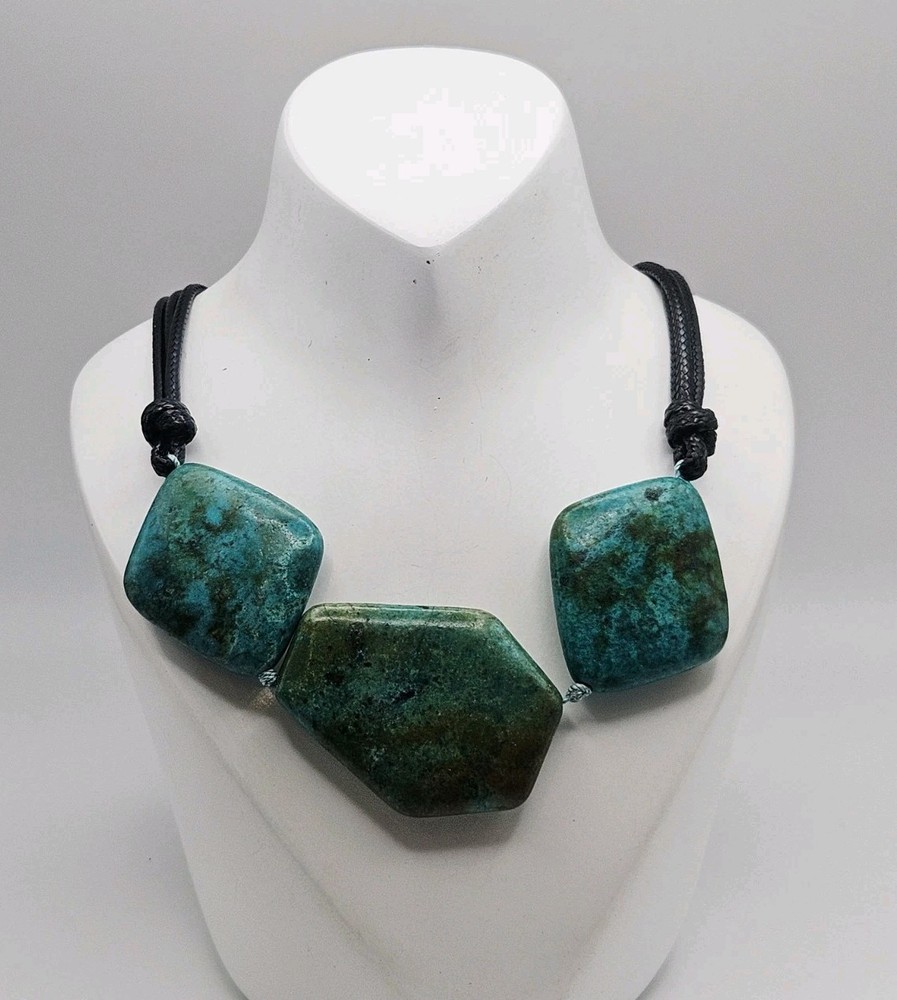 AIL Aluma Sterling Silver 3 Stone Chrysocolla Leather Cord Necklace
