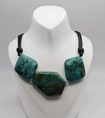AIL Aluma Sterling Silver 3 Stone Chrysocolla Leather Cord Necklace