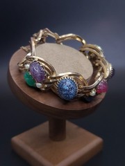 Vintage Reinad 5th Ave NY Carved Art Glass Cabochon Bracelet 1940s